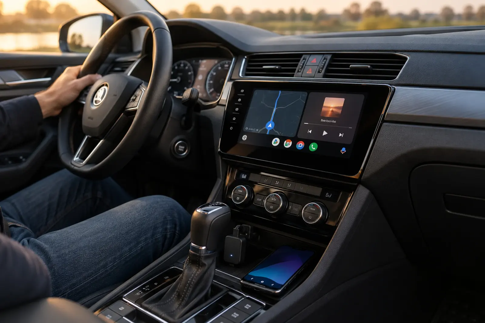 Draadloze Android Auto-adapter in de USB-poort van een Kia Ceed uit Zoetermeer