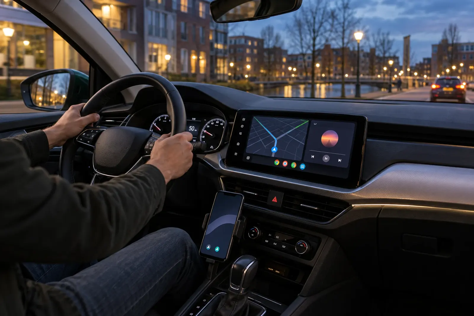 Android Auto op een 10-inch touchscreen in de Audi A3 van een automobilist uit Zoetermeer