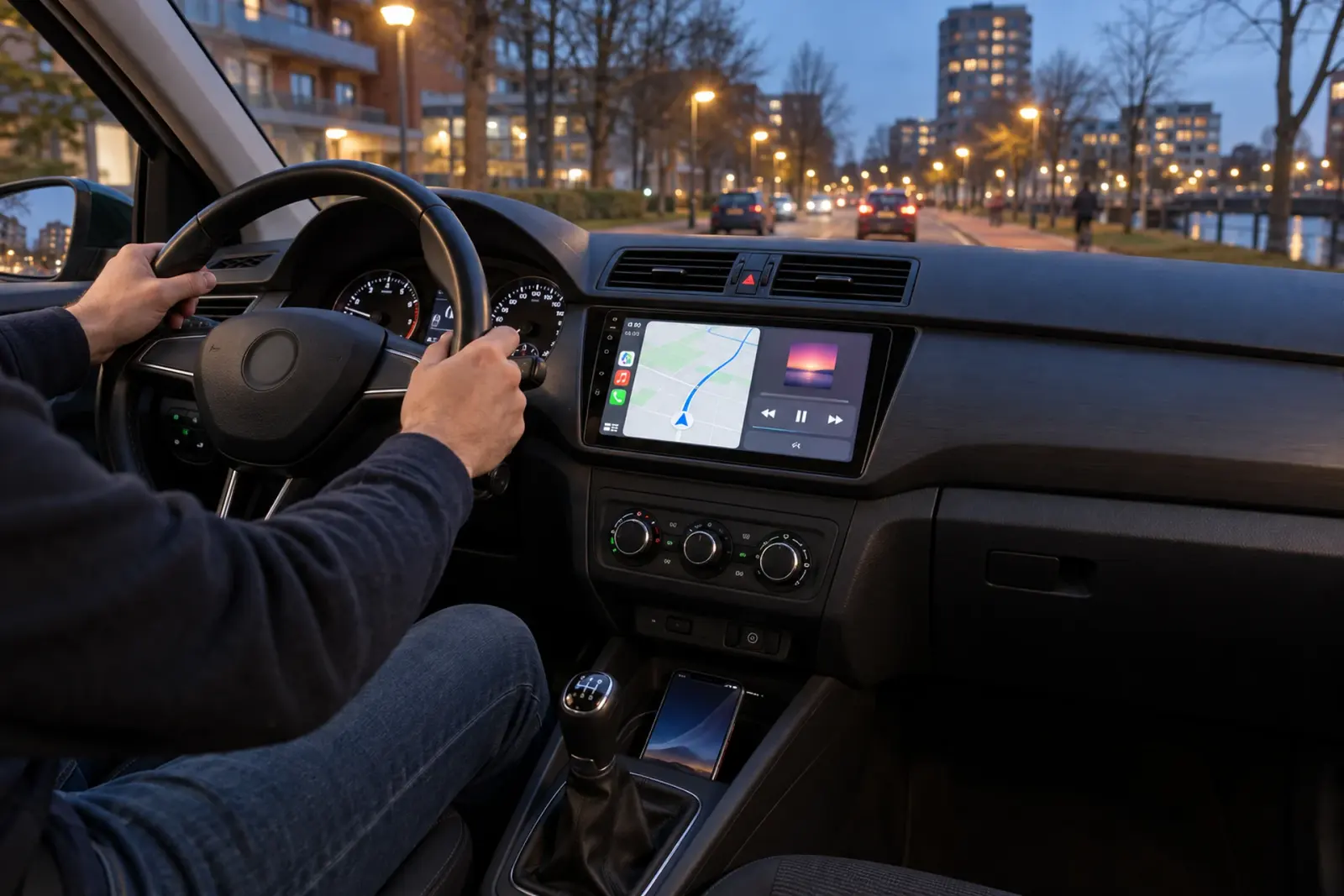 CarPlay-scherm in het dashboard van een Audi A3 van een automobilist uit Zoetermeer